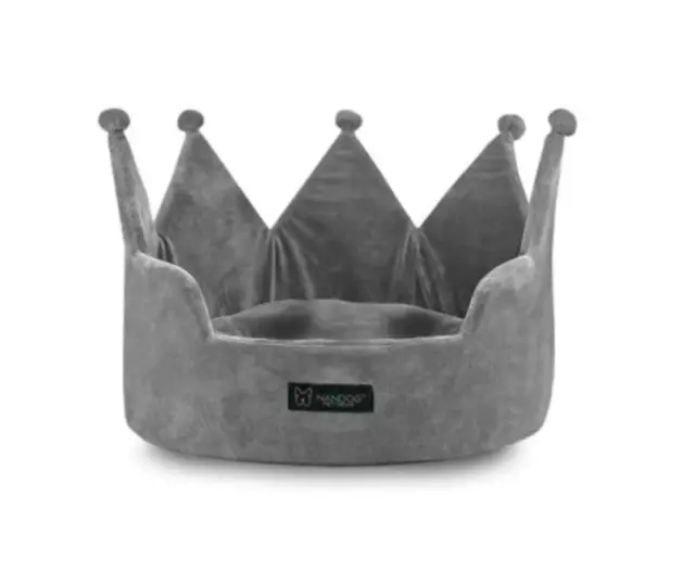 Nandog Cat or Dog Bed Grey Micro Plush Crown Luxury for Small/Medium Breeds NEW