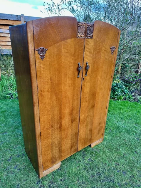 Antique Art Deco / Edwardian Oak Small Double Wardrobe 3