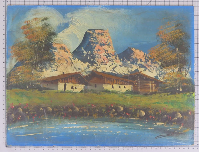 TABLEAU SIGNÉ HUILE Paysage Alpin Vintage Peinture Sur Table Alpes