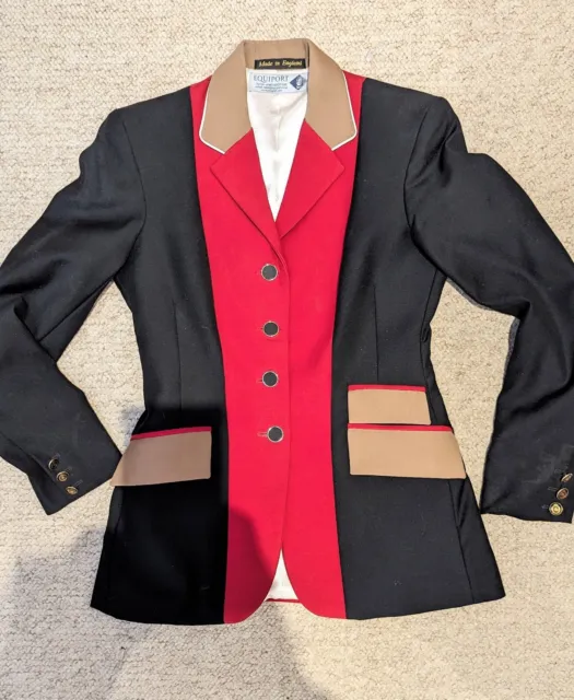 Equiport Ladies show jacket  Size 8 Black, Red, Tan 100% wool