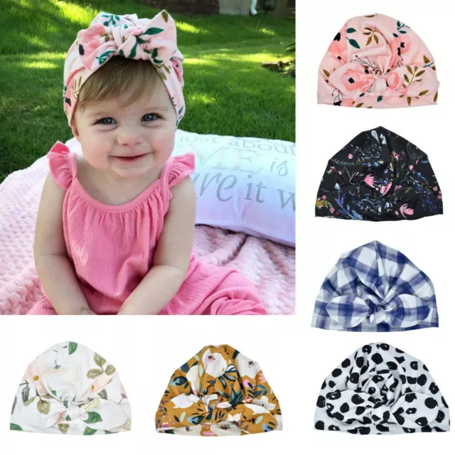 Kids Toddler Baby Turban Bow Knot Head Wrap Cute Boys Girls Beanie Hat Cap UK