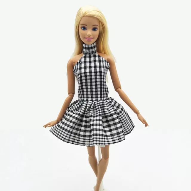 1:6 Fashion Dress For 11.5" Doll Plaid Party Dress Clothes For 1/6 Dollhouse 3