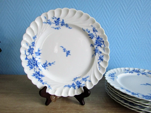 6 assiettes plates en porcelaine de limoges HAVILAND torse cerisier fleurs bleu