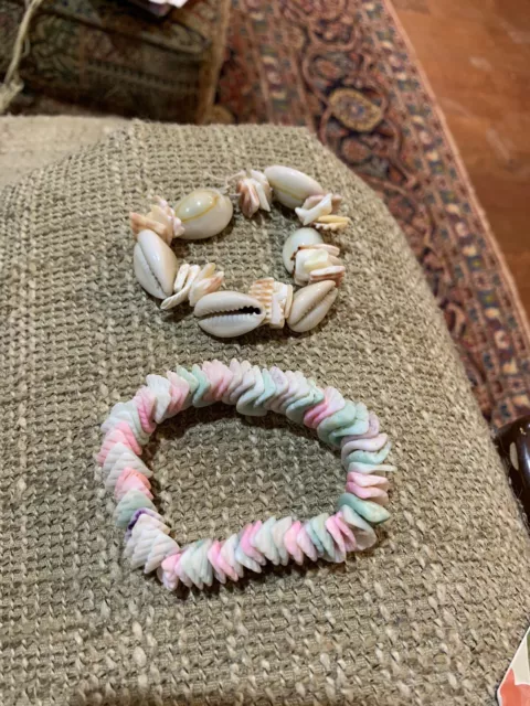 2 Lot Vintage Handmade Sea Shell Stretchy Bracelet