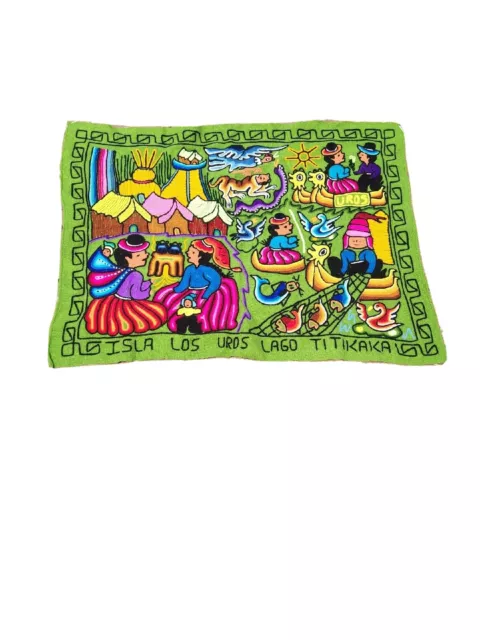 Vintage PERU Lake Titikaka Folk Art Colorful Design Tapestry / Wall Hanging/ Rug