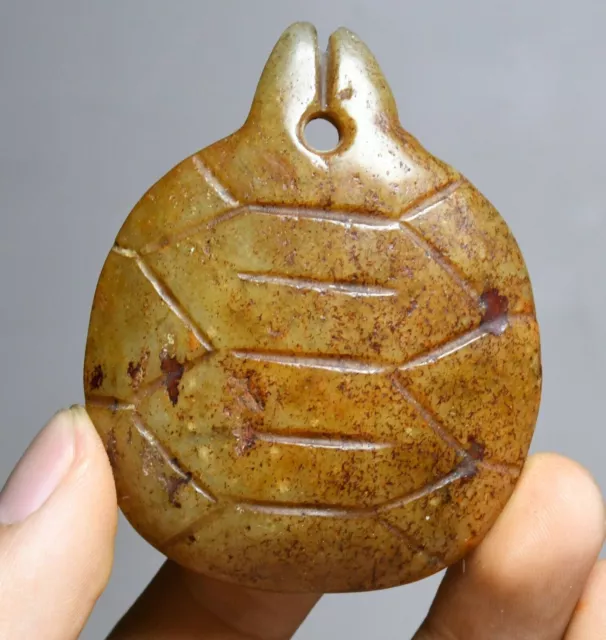 6CM Chinese Hongshan Culture Old Jade Carve TurtleTortoiseShell Amulet Pendant