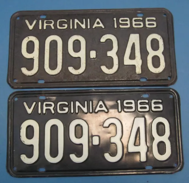 1966 Virginia License Plates Matched Pair DMV clear for registration