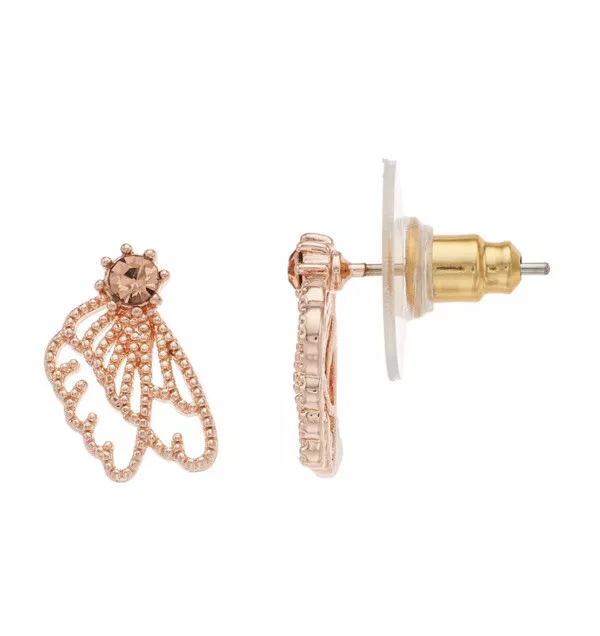 LC Lauren Conrad Earrings .5" Rose Gold-Tone Crystal Wing Earrings Nickel Free