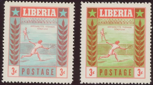 LIBERIA 1955 3 C tennis superb U/M MAJOR ERROR & VARIETY: MISSING COLOR YELLOW