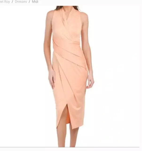 Rachel Roy Midi Wrap Dress Peach Blush Crush Stretch Sleeveless XXL NWT