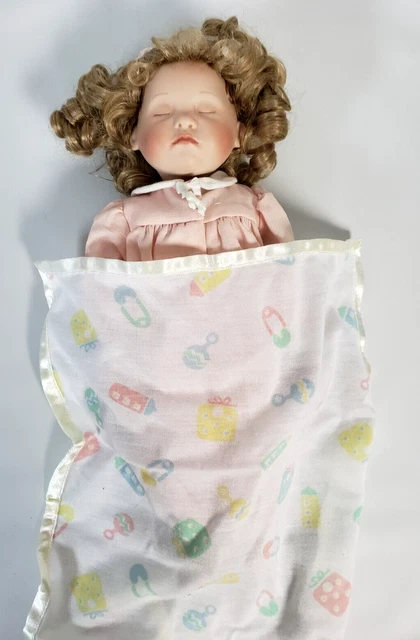 ASHTON DRAKE ADRIENNE BROWN PORCELAIN DOLL 1996 PRIVATE KEEP OUT  10in w/blanket
