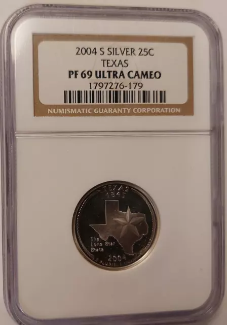 2004 S Silver 25c Texas USA State Quarter TX Proof Coin NGC PF 69 UC