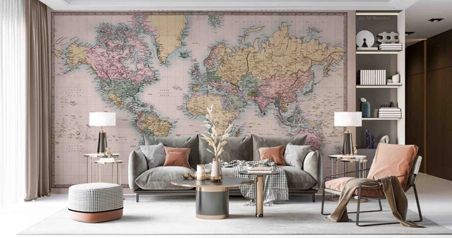 3D Five Star Pattern 2107 World Map Wall Murals