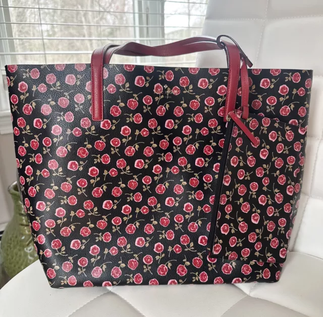 KATE SPADE NY Black Floral Arch Place Leather Reversible Tote w/Pouch ...