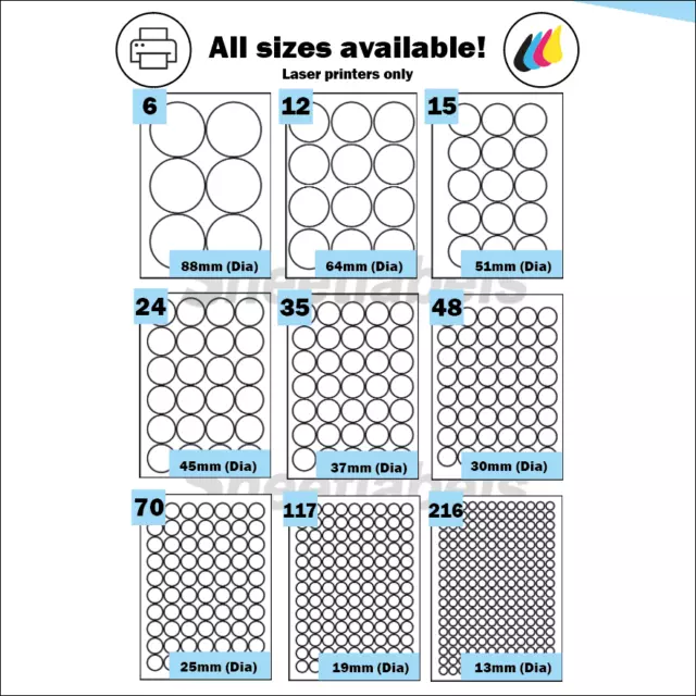 Round Transparent Gloss Plastic Laser Labels. Clear A4 Self Adhesive Stickers