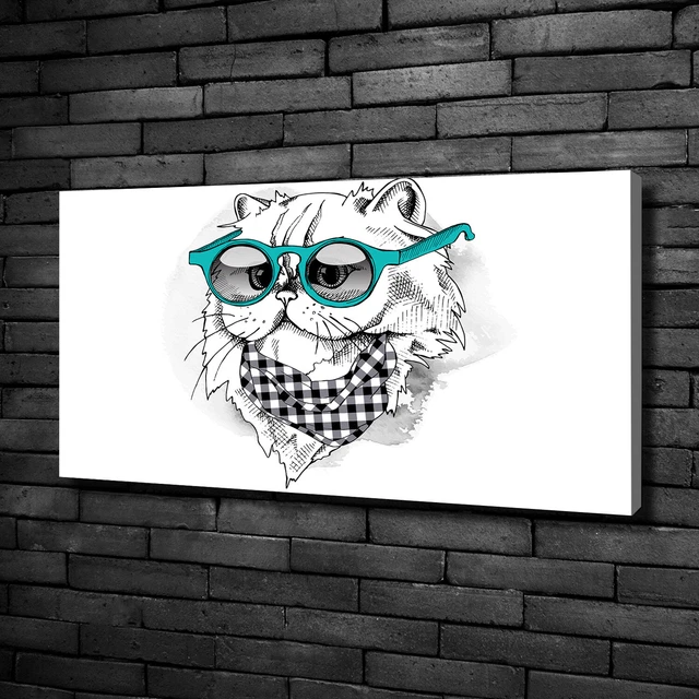 Tulup Dipinto Su Tela Pittura Su Un Muro 100x50cm - Gatto Con Gli Occhiali