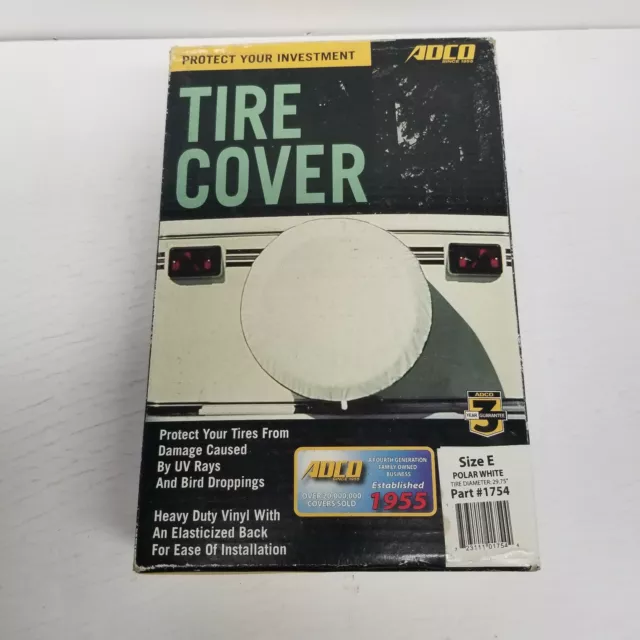 Vintage Adco Polar White Size E Spare Tire Cover, Part 1754, 29.75" Diameter NOS