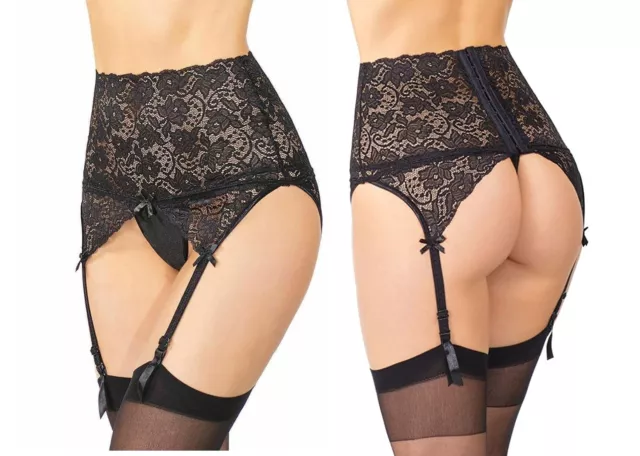 Cintura Sospensione Pizzo Vita Alta 4 Cinturini Lingerie Sexy Fichi Classici Nero 161