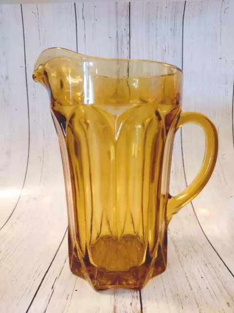 MCM VTG Anchor Hocking Amber Glass Pitcher Fairfield Pattern Beer Tea Lemonade