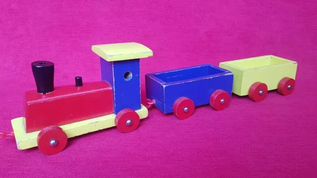 Train en bois avec wagon - 21,5 x 6,5 x 9,5 cm - Jouets en bois - Creavea