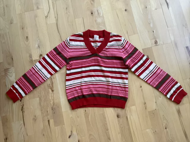 NOA NOA langarm Strick-Pullover 152 11-12 Jahre gestreift Braun Weiß Rosa Rot