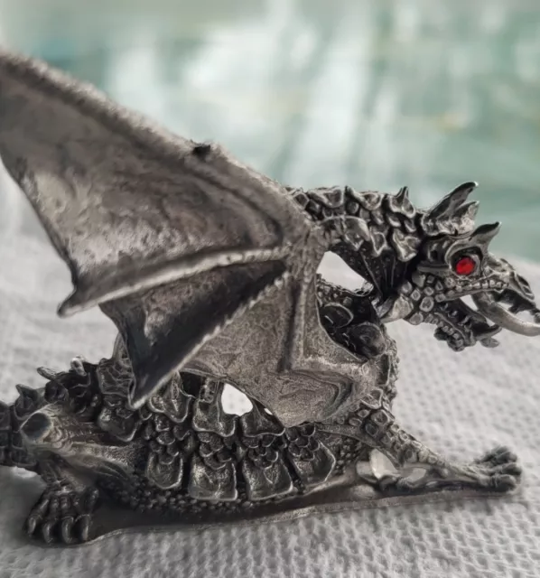 Vintage 1987 Partha Pewter Dragon Red Eyes