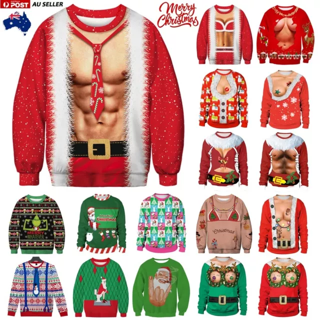 Unisex Christmas Ugly Sweater Pullover Jumper Women Xmas Party Sweatshirt Top AU