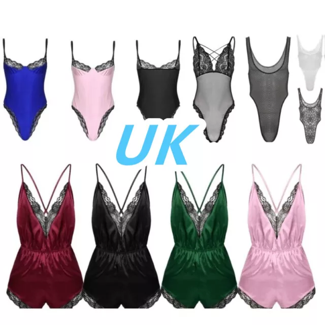 UK Men's Sissy High Cut Bodysuit Leotard Sexy Crossdress Nightwear Underwear