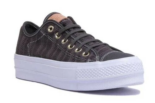 Converse CT Comme Ascenceur Boeuf Femmes Bas Plateforme Baskets Noir Or Taille 3