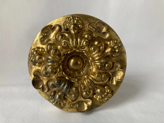 5" Antique Brass Gilt 19th Century Victorian Rosette Curtain Tie Back Hardware 14