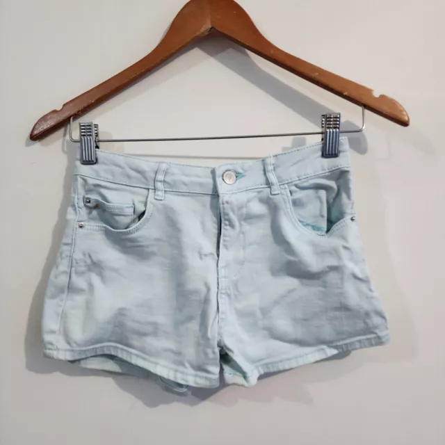 ZARA Kids Label Girls Teen Youth Light Blue Denim Short Shorts Size 11-12 152cm