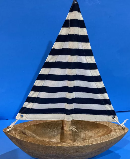 Nautical Hampton Wooden Canvas Blue Striped Pacific Model Sailboat Boys room Kk6