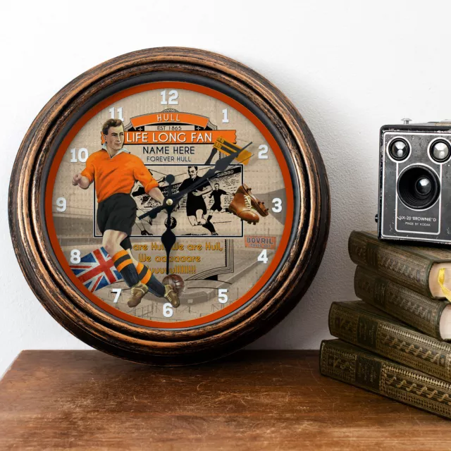 Personalised Hull City Clock Football Fan Vintage Round Hanging Wall Gift VF30