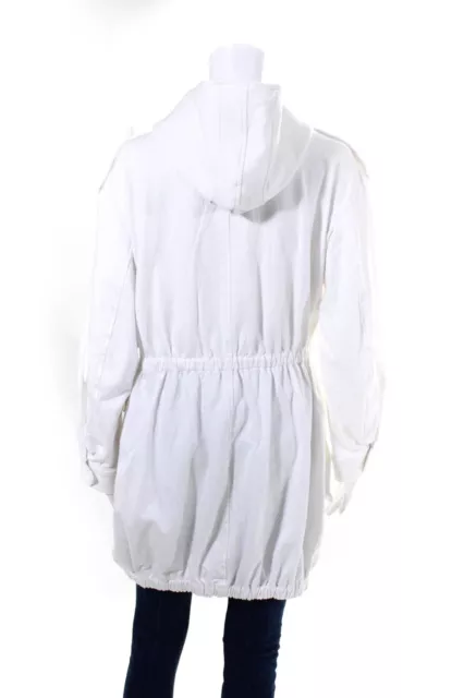 Norma Kamali Womens Elastic Waist Hooded Double Breasted Jacket White Size XS 3