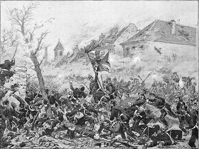 GUERRE de 1870/1871- BATAILLE et PRISE du BOURGET par les PRUSSIENS -Gravure 19e