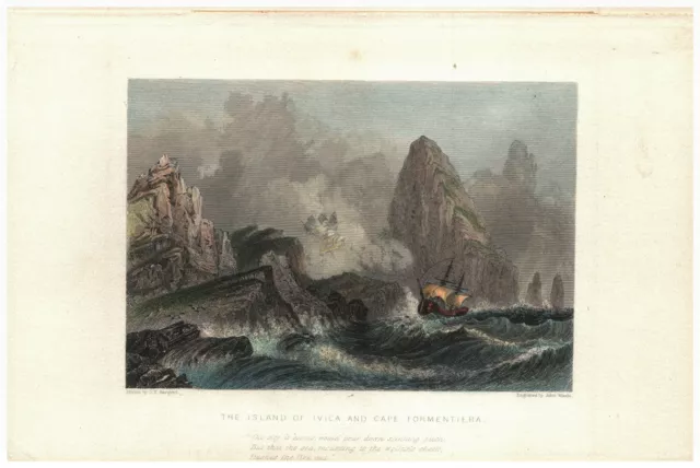 Formentera Balearen 1854 - Stahlstich G.F. Sargent graviert John Woods /Sea Ship