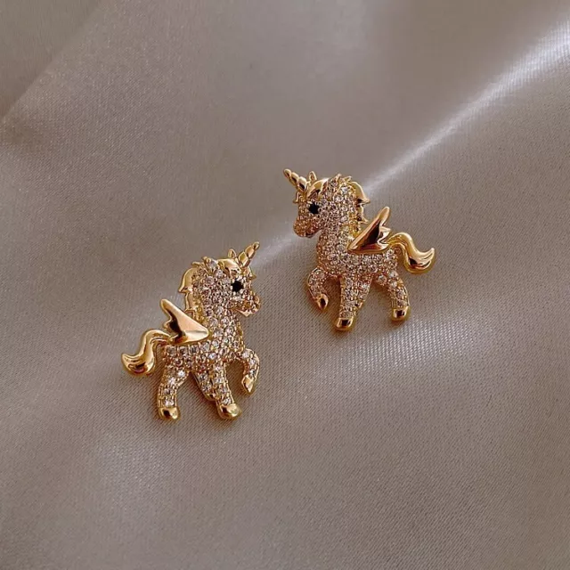 Women's Fashion  Gold Plated Earrings Stud Hoop Horse Zircon Earring Jewelry