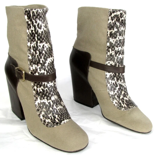 ROBERT CLERGERIE Bottines BROOKES cuir & toile Beige et marron 40 EXCELLENT ETAT