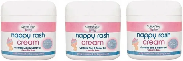 Nappy Rash Cream 200ml Cotton Tree Zinc and Castor Oil Cream - 3 x 200ml TUBS