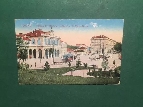 Cartolina Torino - Piazza S. Martino - Stazione di Porta Susa - 1930 ca.
