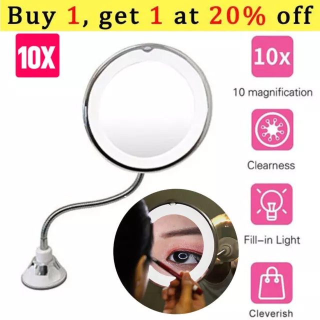 10x Magnifying Makeup Cosmetic Beauty 360° Mirror Suction Cup with LED Light