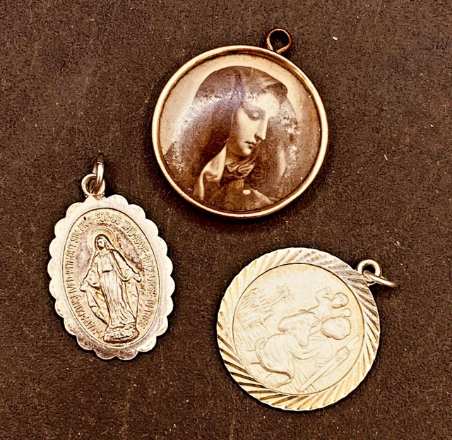 Pendants St Christopher Mary & Jesus Protection Medal Tags One Marked Silver