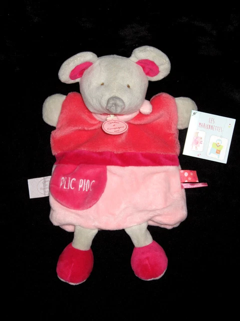 Doudou & Compagnie Marionnette Secret Souris Plic Ploc grise et rose DC2784