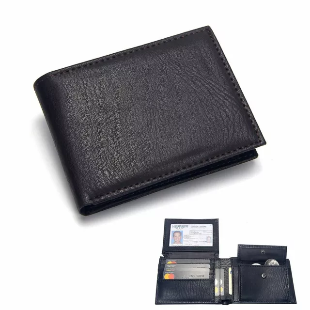 MAN BLACK LEATHER Wallet Credit Card Holder Purse Coin Flip 3 Part Id ...