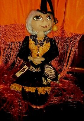Primitive Folk Art Witch Art Doll "THELMA BROOM" Big Eyes Hand Stitched OOAK 3