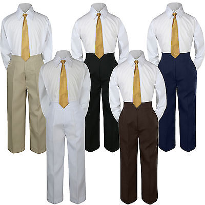 3pc Boys Baby Toddler Kids Gold Necktie Formal Set Uniform School Suit S-7