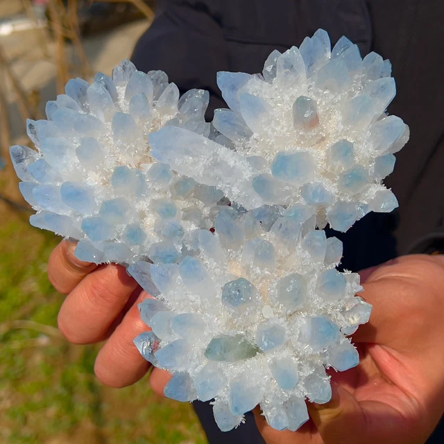 2.01LB New Find sky blue Phantom Quartz Crystal Cluster Mineral Specimen Healing 2