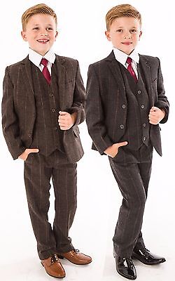 Boys Suits Boys Wedding Suit 5pc Tweed Waistcoat Suit Page Boy Formal Party New