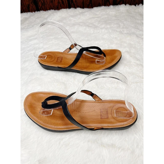 Fitflop Strata Leather Sandals Black Toe-Thong Flip Flops Size 10