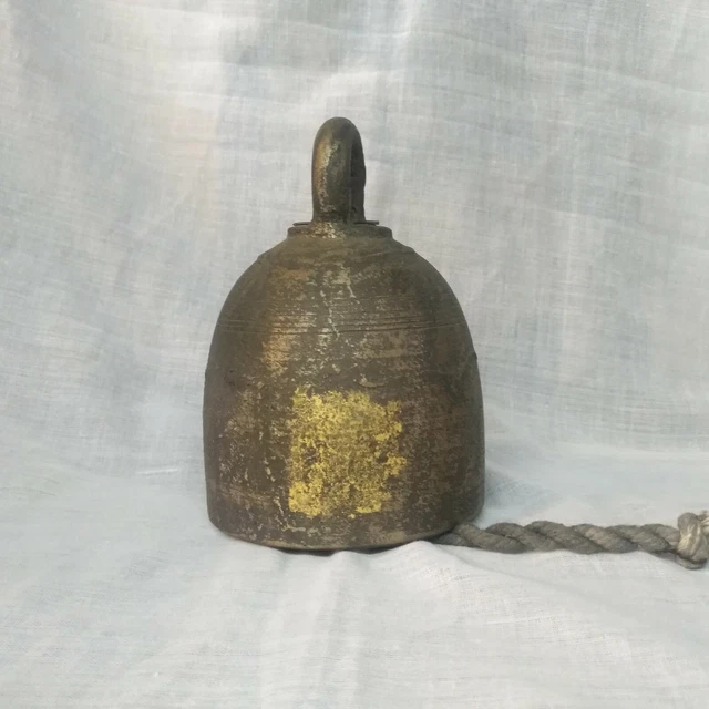 Used Antique Thai Bell Bronze Clapper Sound Temple Hanging Decor Collectible #7